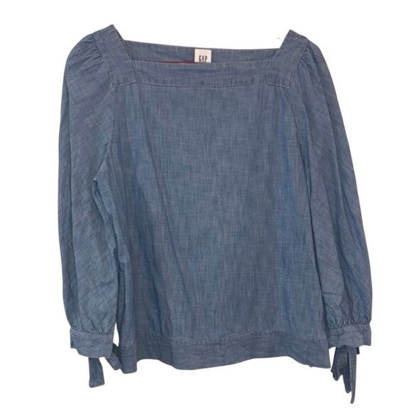 GAP Tops - Gap‎ Chambray Square Neck Tie Sleeve Blouse Small Cottagecore Top